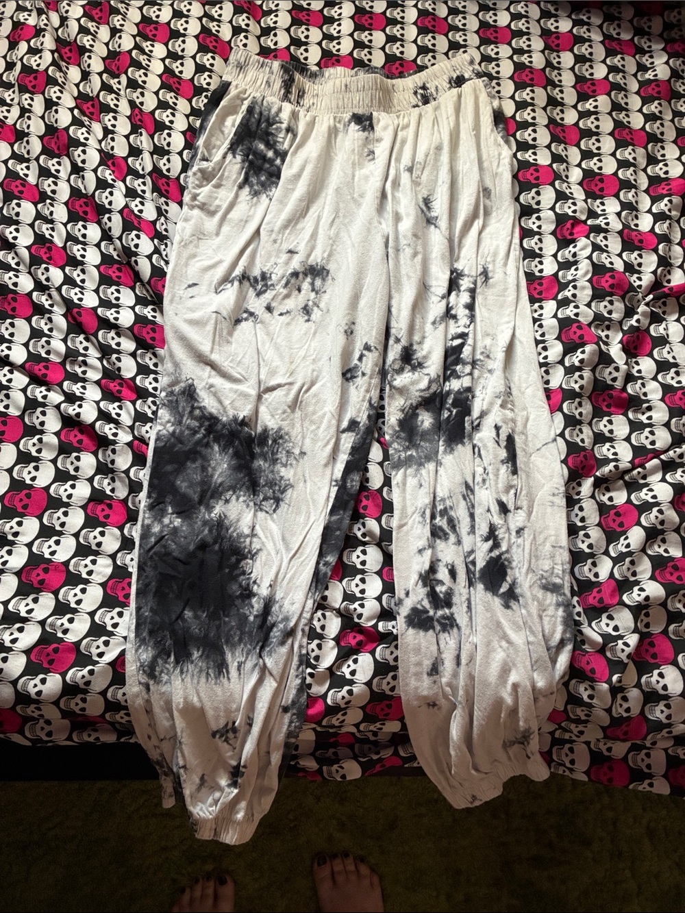 Black and white tie dye joggers
